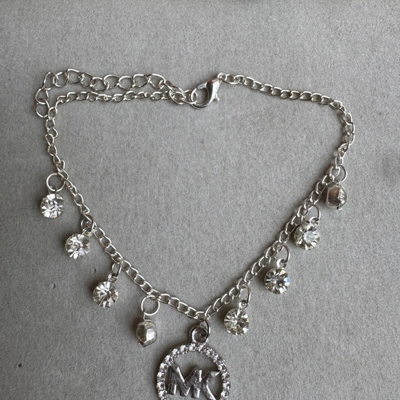 Michael Kors Jewelry - Michael Kors MK Charm Bracelet Silver Tone Rhinestone Logo 9” + 2” Extender